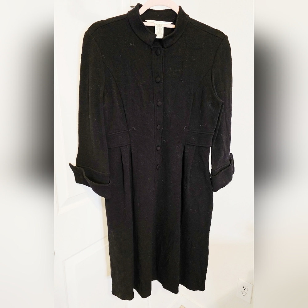 Diane Von Furstenberg Button Down Fitted Wool Black Dress Size 10